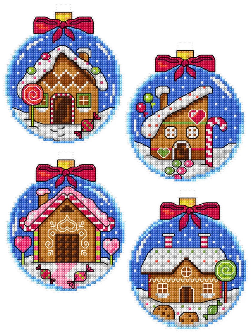 "Gingerbread Houses Baubles dark blue" Counted Cross-Stitch Kit